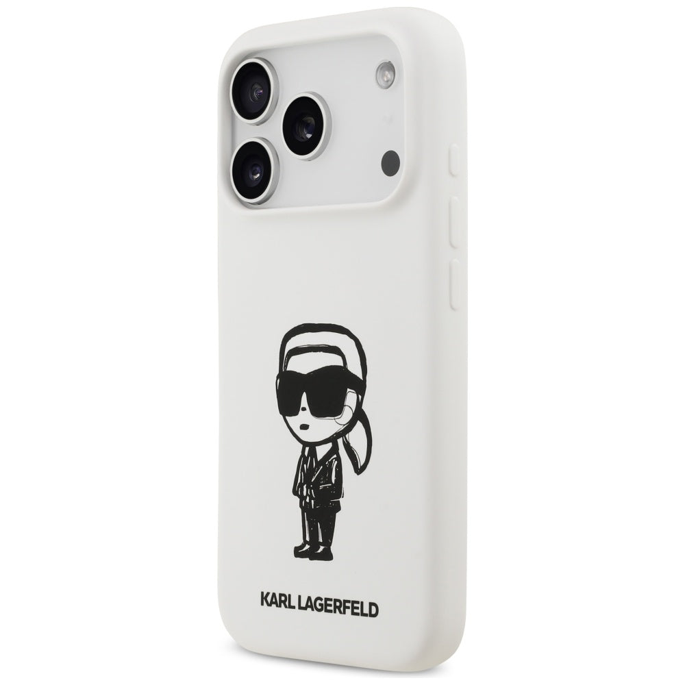 Pouzdro pro Apple iPhone 17 Pro, Karl Lagerfeld, Sketch and Logo Karl, Bílá