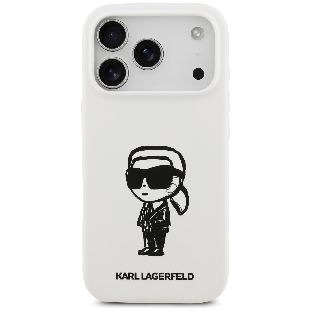 Pouzdro pro Apple iPhone 17 Pro, Karl Lagerfeld, Sketch and Logo Karl, Bílá