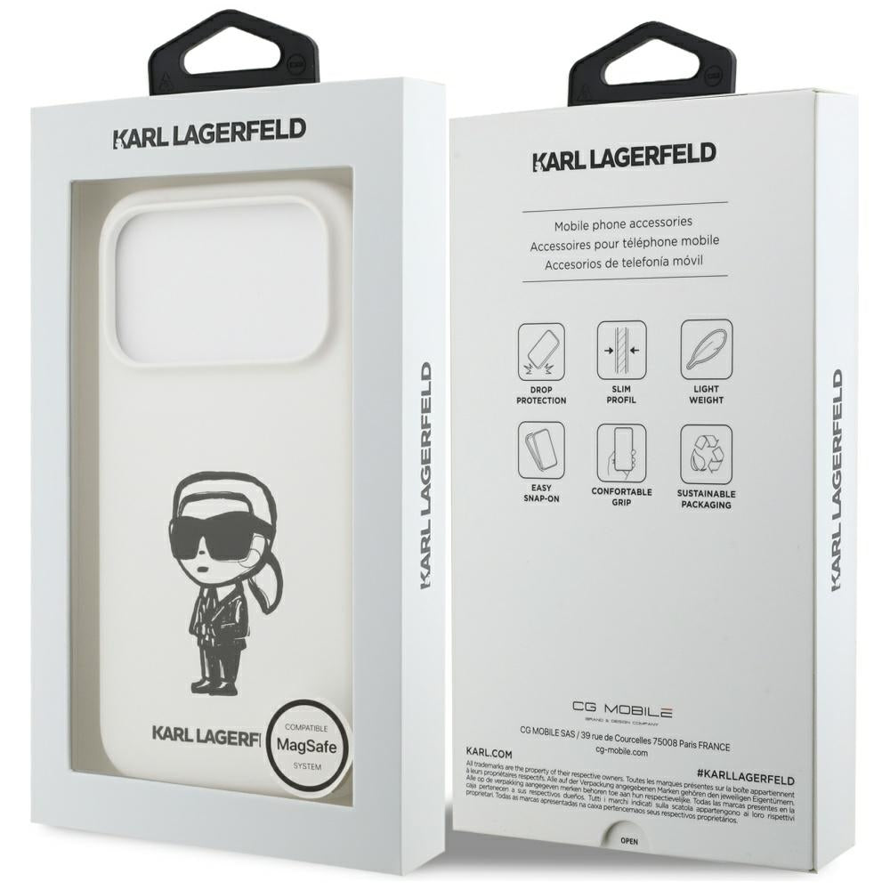 Pouzdro pro Apple iPhone 17 Pro, Karl Lagerfeld, Sketch and Logo Karl, Bílá