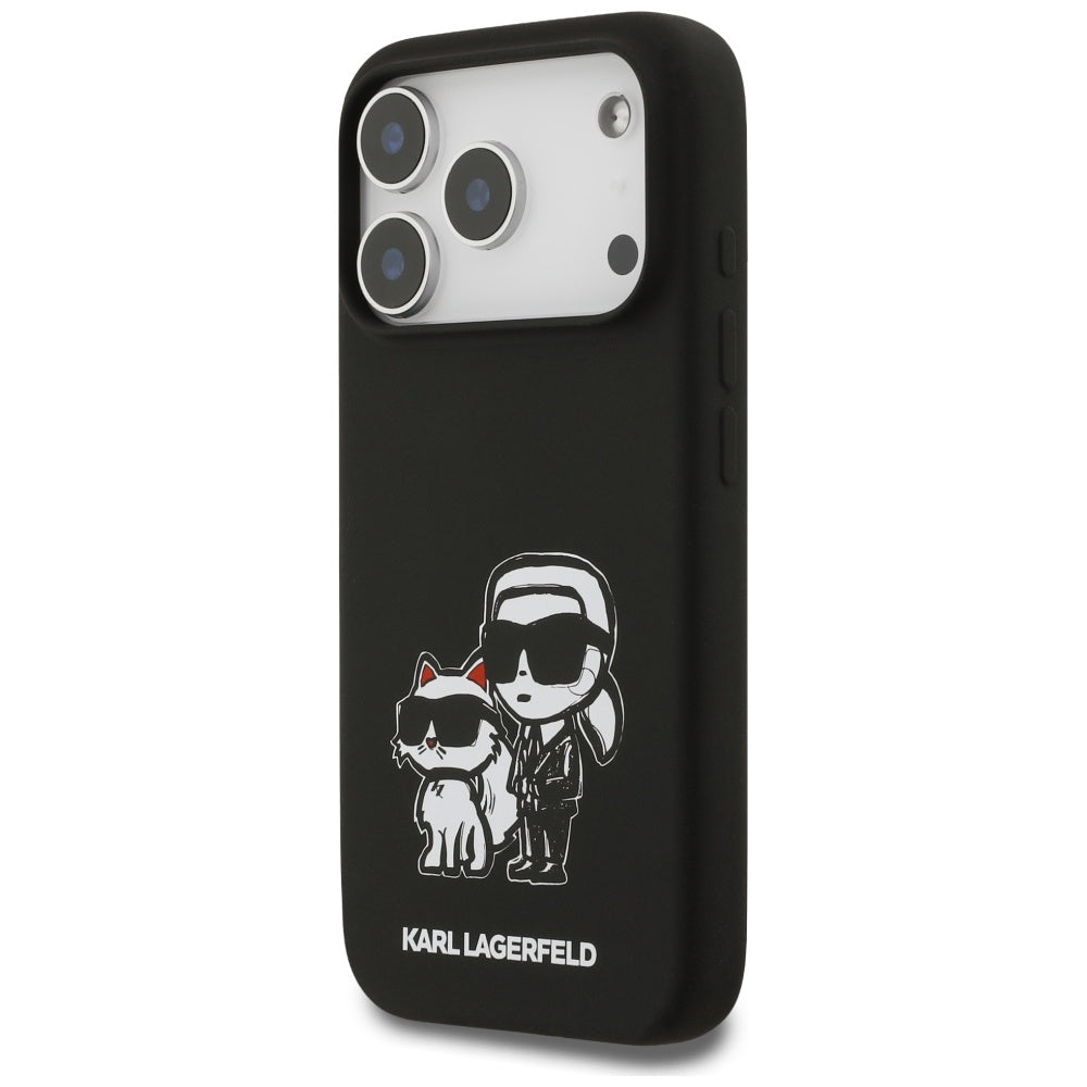 Pouzdro pro Apple iPhone 17 Pro, Karl Lagerfeld, Sketch and Logo Karl & Choupette, Černá