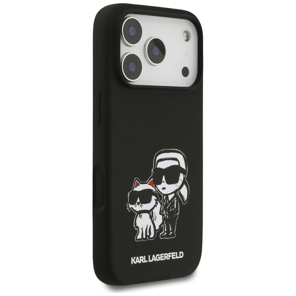 Pouzdro pro Apple iPhone 17 Pro, Karl Lagerfeld, Sketch and Logo Karl & Choupette, Černá