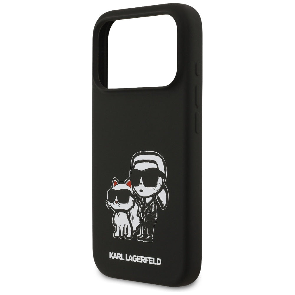 Pouzdro pro Apple iPhone 17 Pro, Karl Lagerfeld, Sketch and Logo Karl & Choupette, Černá