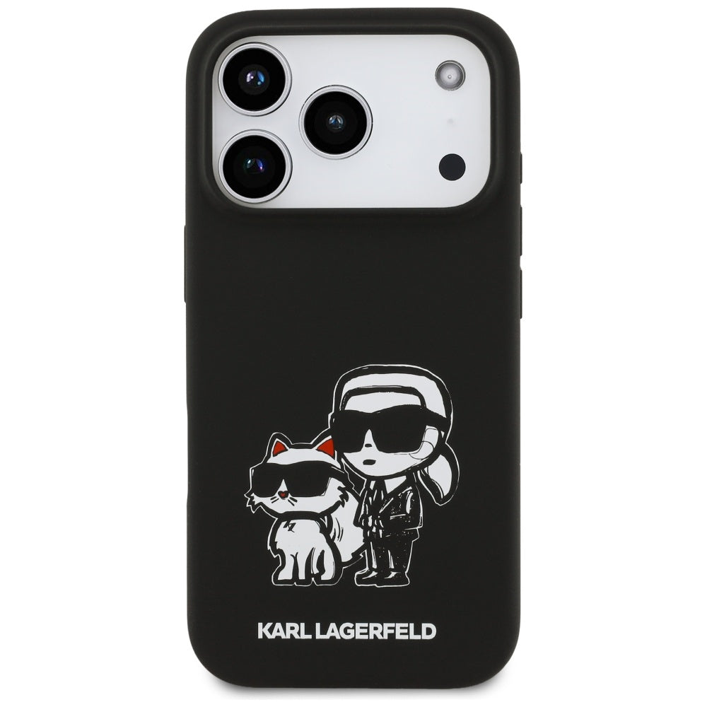 Pouzdro pro Apple iPhone 17 Pro, Karl Lagerfeld, Sketch and Logo Karl & Choupette, Černá