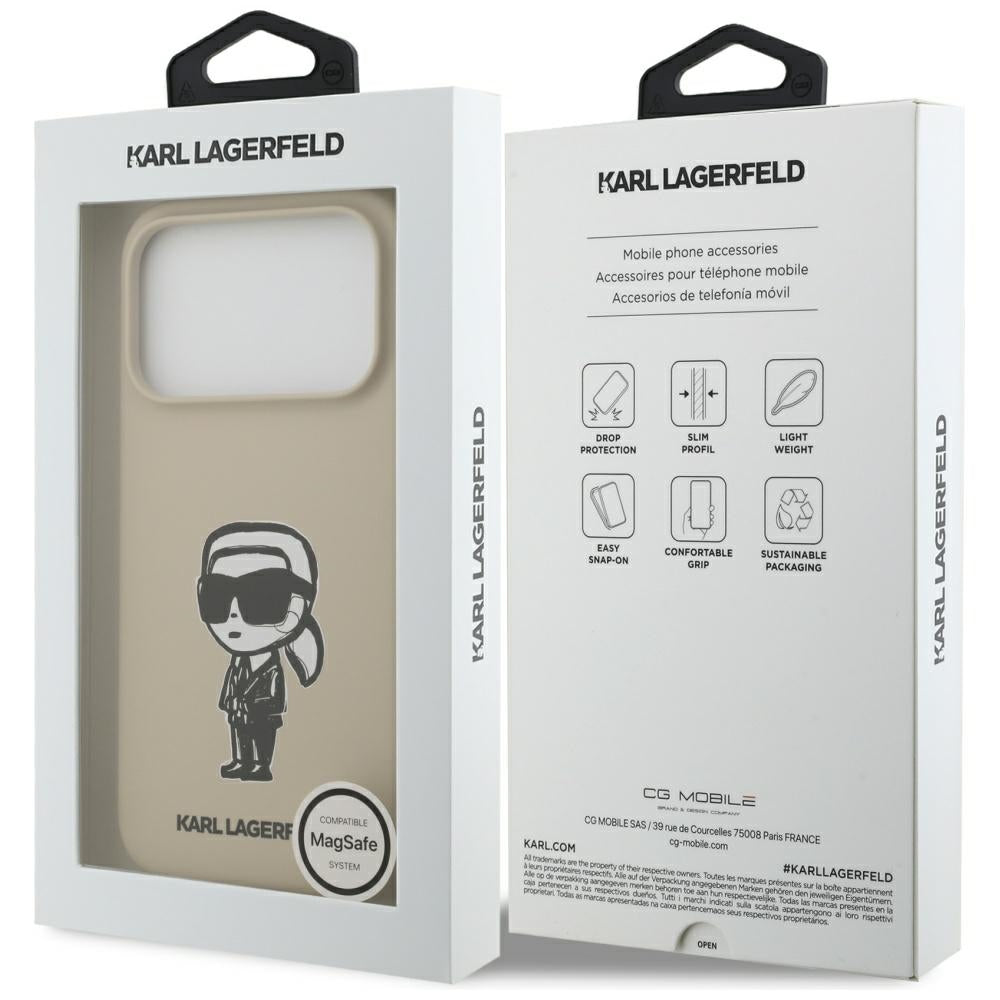 Pouzdro pro Apple iPhone 17 Pro, Karl Lagerfeld, Sketch and Logo Karl, Hnědá