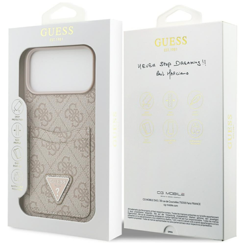 Pouzdro pro Apple iPhone 17 Pro Max, Guess, 4G Double Card Triangle, Růžové