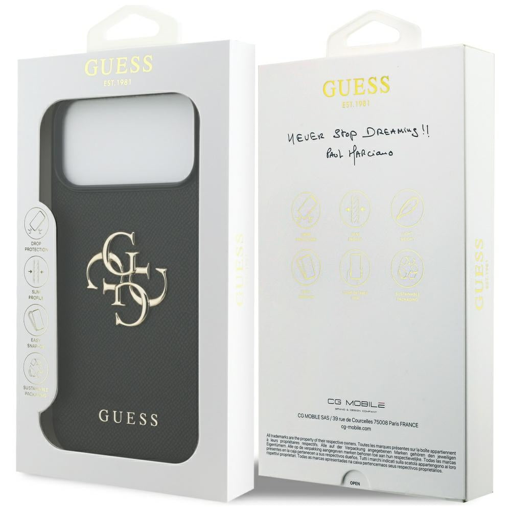 Pouzdro pro Apple iPhone 17 Pro Max, Guess, 4G Grained Big and Classic Logo, Černá