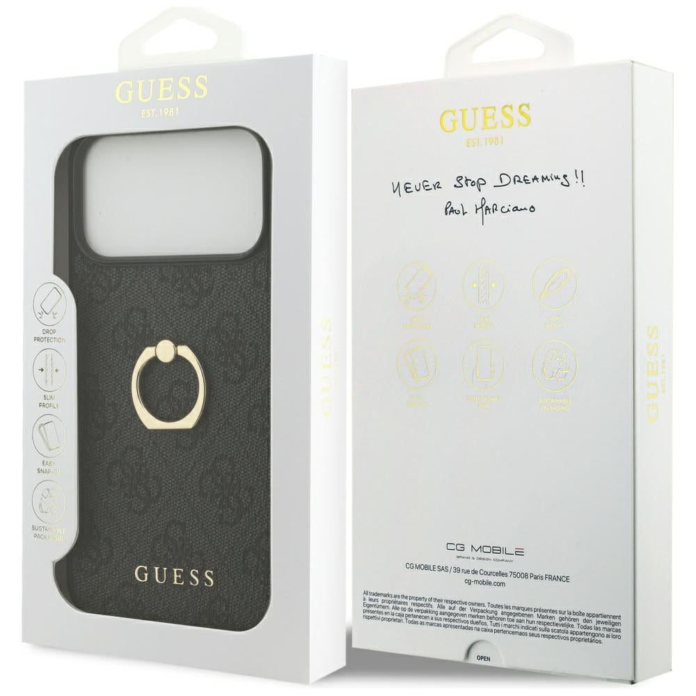 Pouzdro pro Apple iPhone 17 Pro Max, Guess, 4G Ring Stand, Černá
