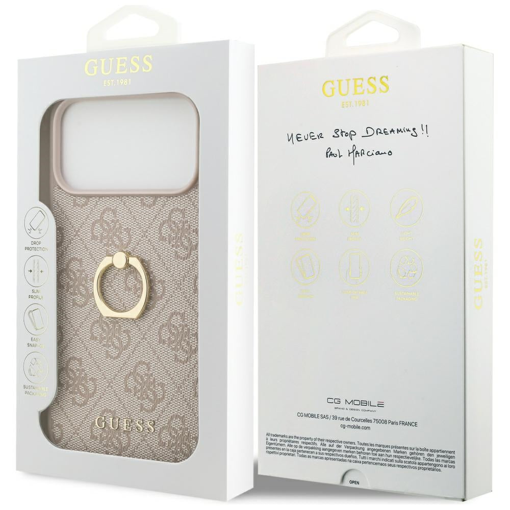 Pouzdro pro Apple iPhone 17 Pro Max, Guess, 4G Ring Stand, Růžové