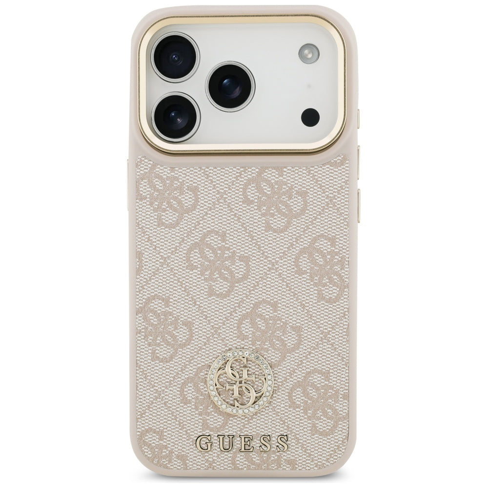 Pouzdro pro Apple iPhone 17 Pro Max, Guess, 4G Strass Logo and Big Strap, Růžové