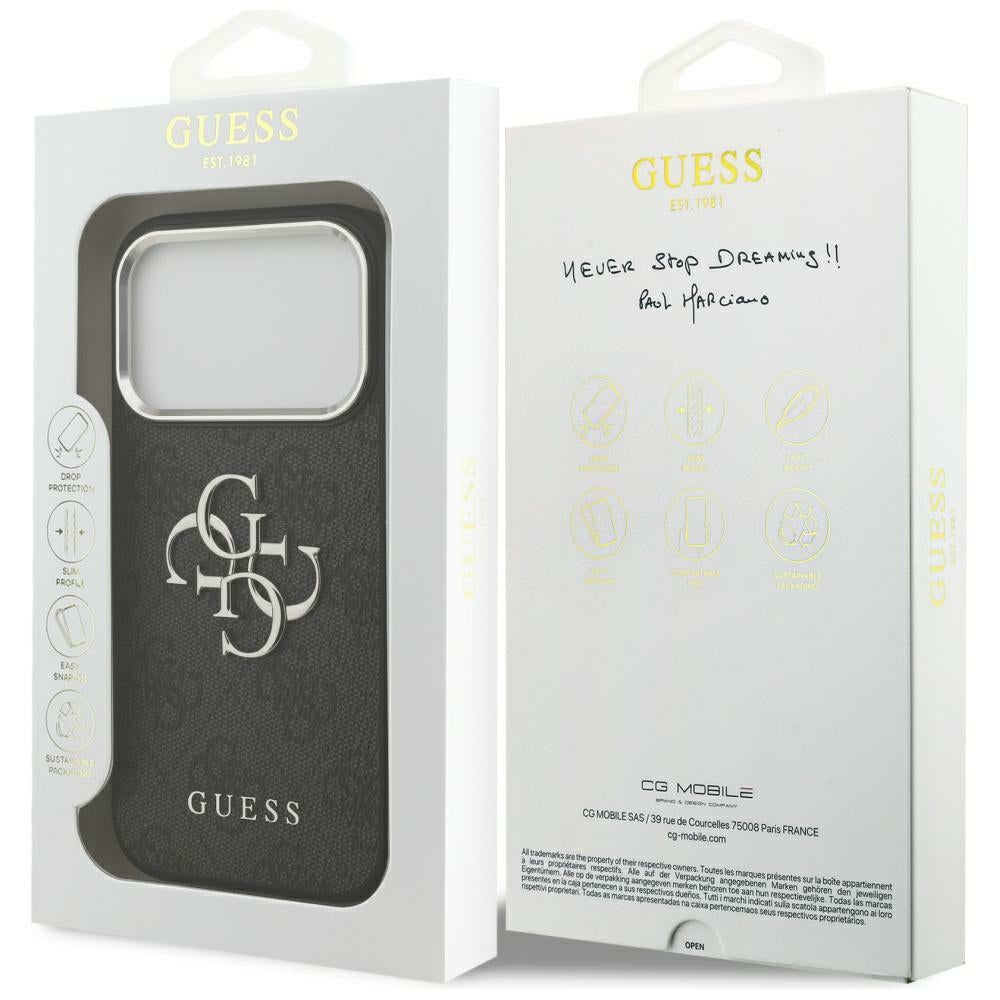 Pouzdro pro Apple iPhone 17 Pro Max, Guess, Big 4G Logo Classic, Černé Stříbrné