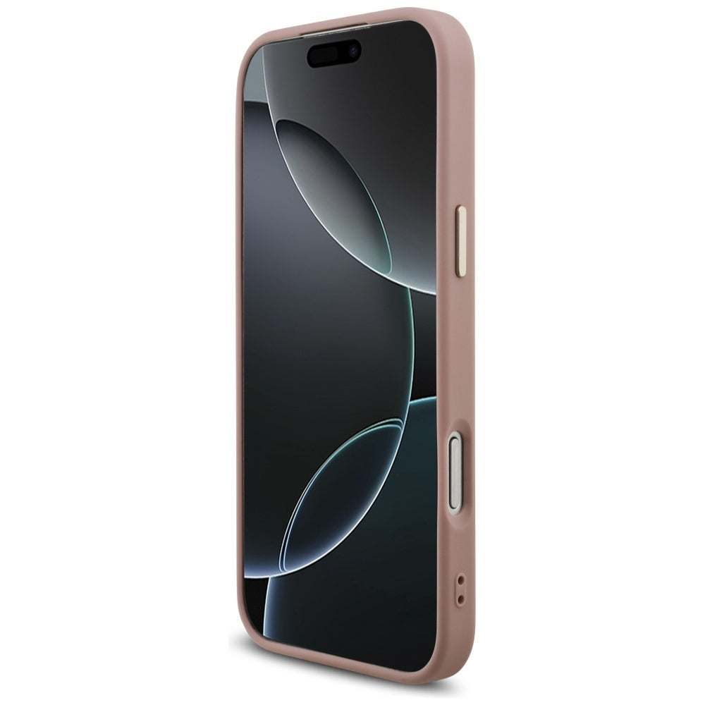 Pouzdro pro Apple iPhone 17 Pro Max, Guess, Fixed Glitter Big 4G Metal Frame, Růžové