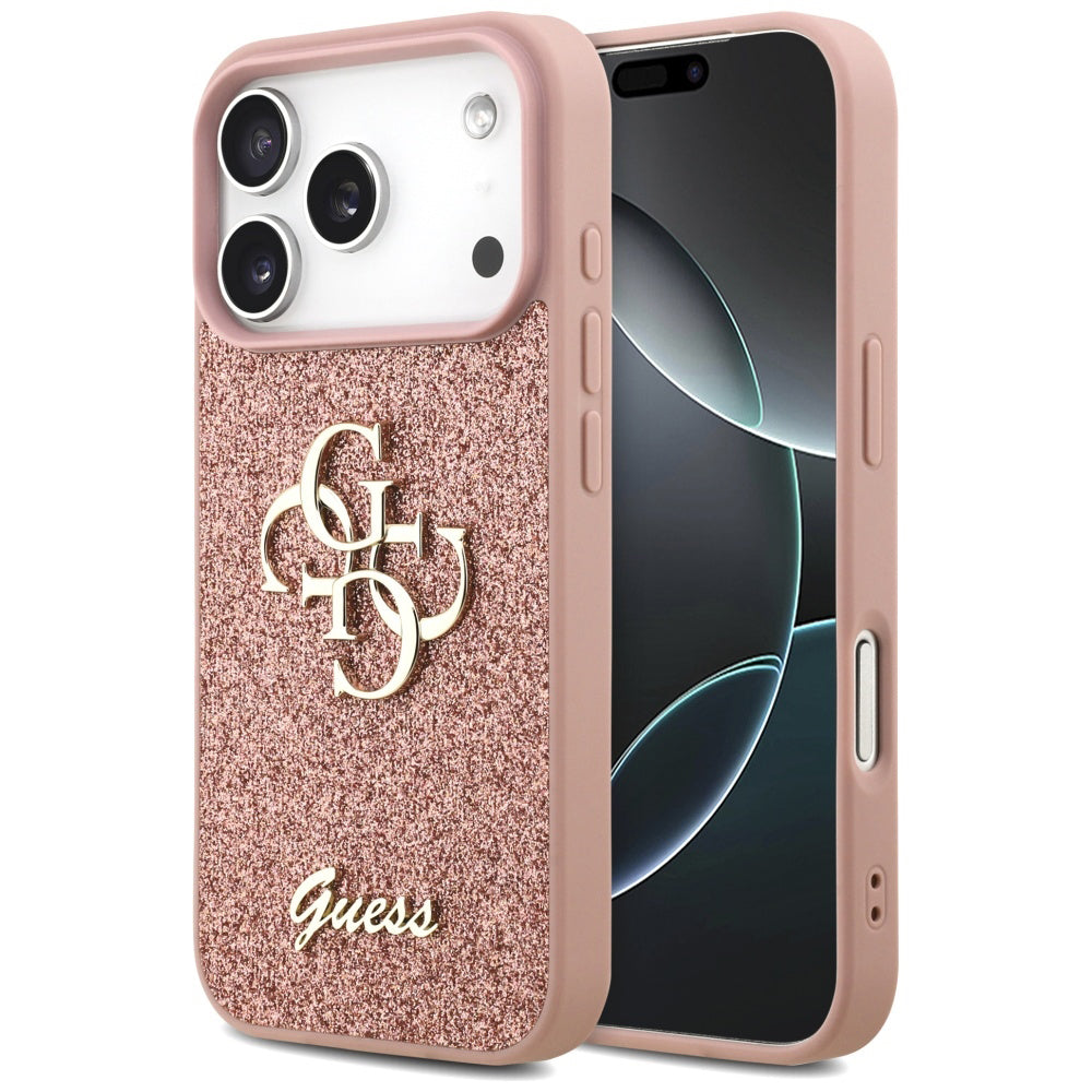 Pouzdro pro Apple iPhone 17 Pro Max, Guess, Fixed Glitter Big 4G, Růžové