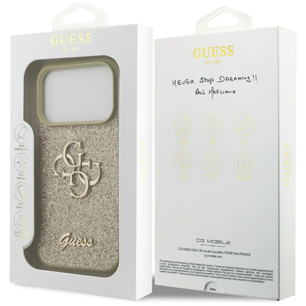 Pouzdro pro Apple iPhone 17 Pro Max, Guess, Fixed Glitter Big 4G, Růžové