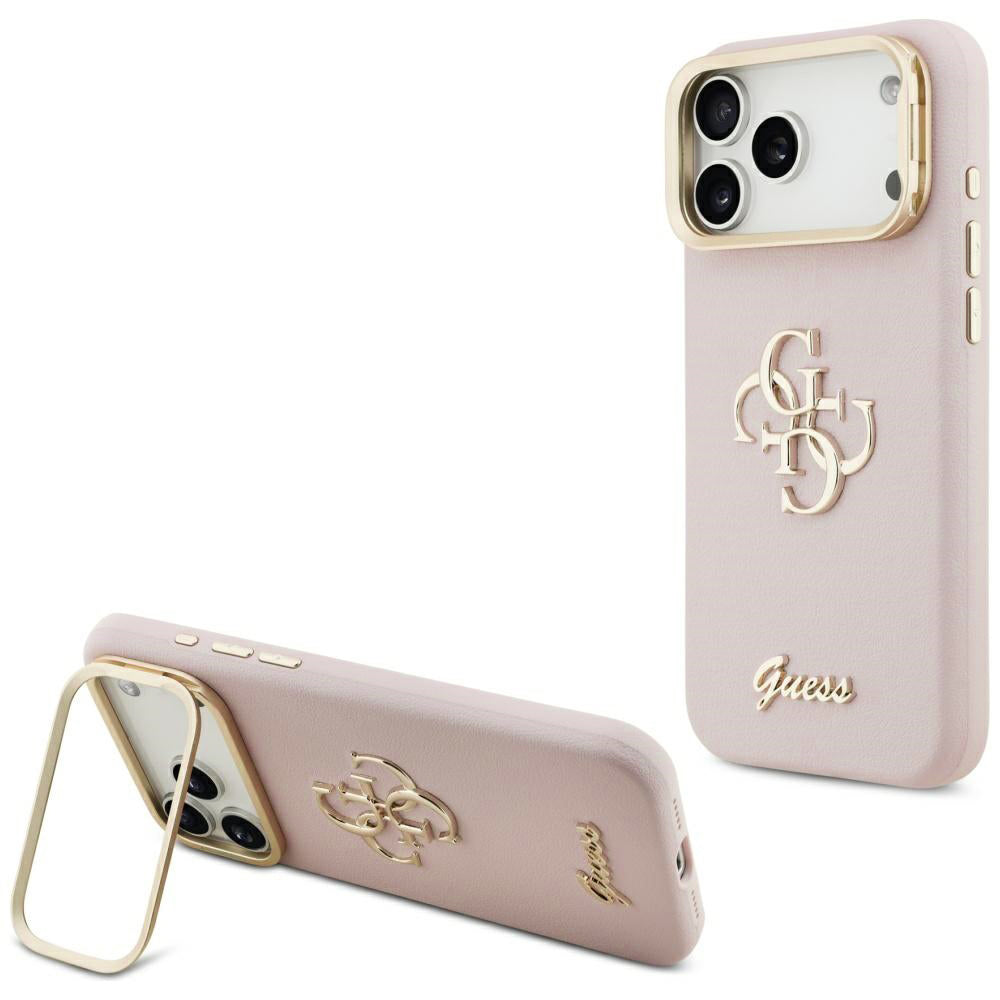Pouzdro pro Apple iPhone 17 Pro Max, Guess, Grained Big 4G Stand Camera, Růžové