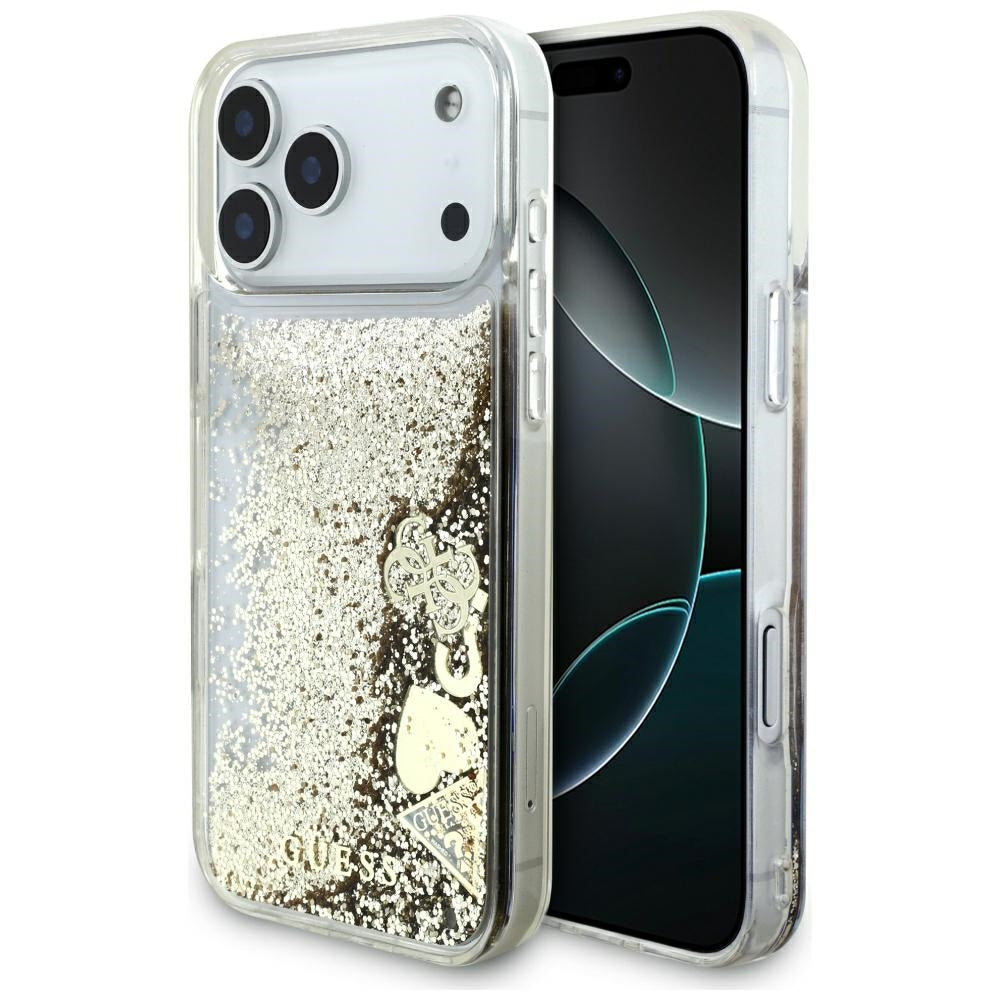 Pouzdro pro Apple iPhone 17 Pro Max, Guess, Liquid Glitter Charms, Zlaté