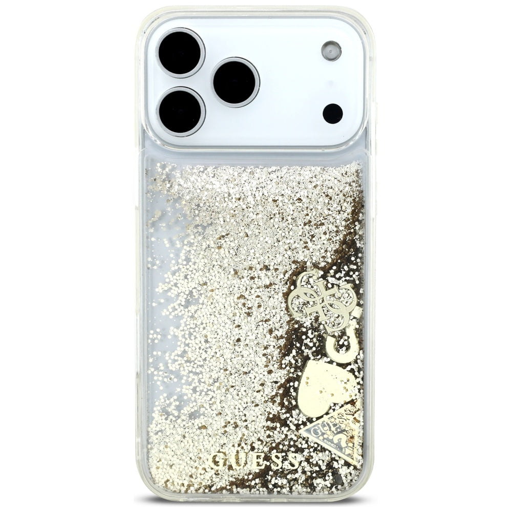 Pouzdro pro Apple iPhone 17 Pro Max, Guess, Liquid Glitter Charms, Zlaté