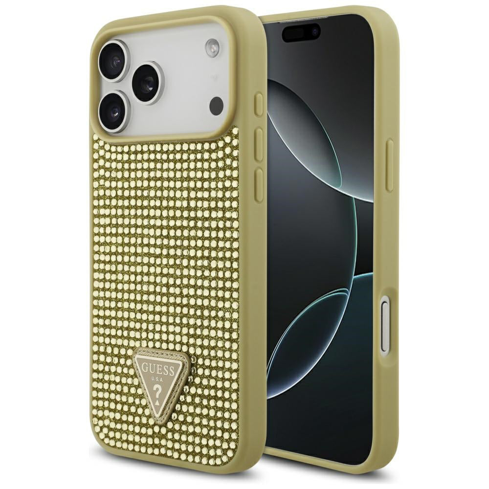 Pouzdro pro Apple iPhone 17 Pro Max, Guess, Rhinestone Triangle Logo, Zlaté