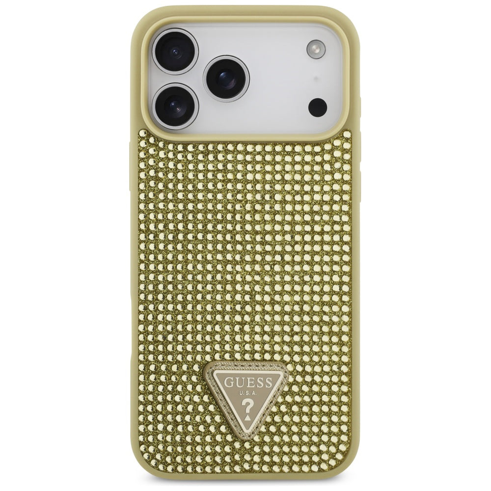 Pouzdro pro Apple iPhone 17 Pro Max, Guess, Rhinestone Triangle Logo, Zlaté