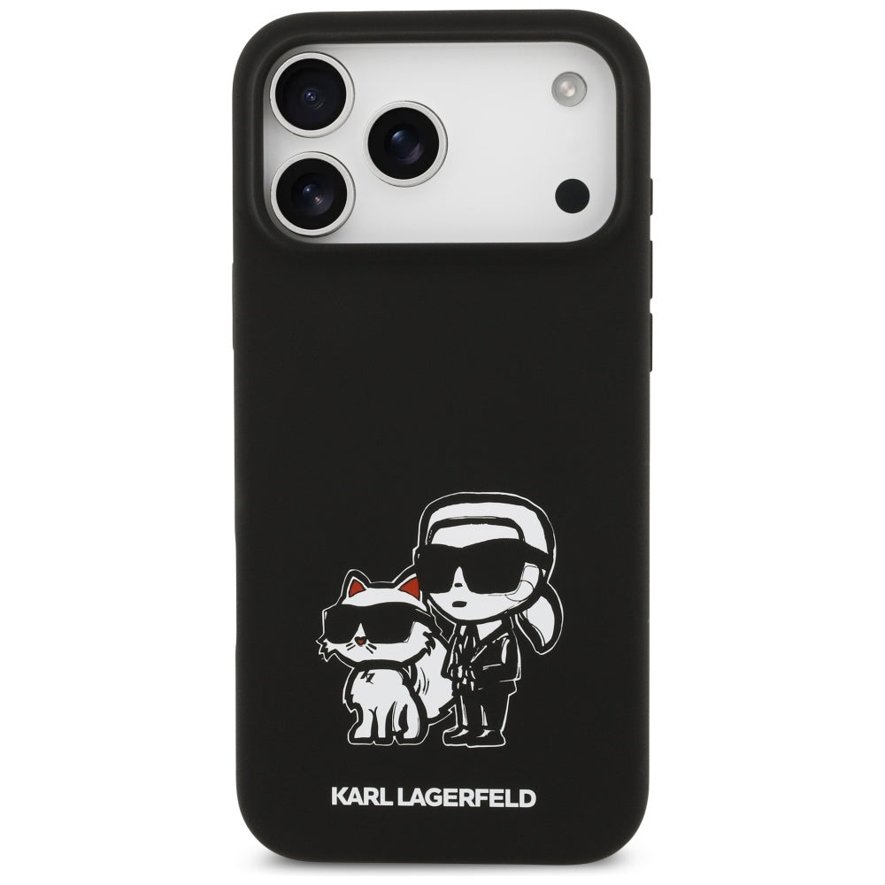 Pouzdro pro Apple iPhone 17 Pro Max, Karl Lagerfeld, Sketch and Logo Karl & Choupette, Černá.