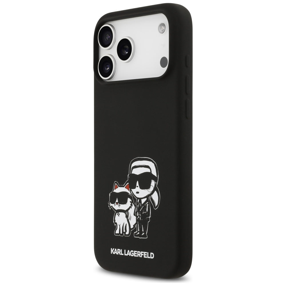 Pouzdro pro Apple iPhone 17 Pro Max, Karl Lagerfeld, Sketch and Logo Karl & Choupette, Černá.