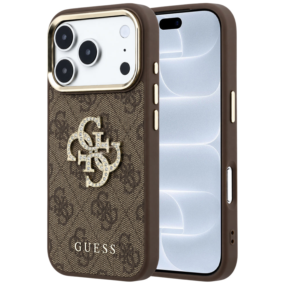 Pouzdro pro Apple iPhone 18 Pro / 17 Pro, Guess, 4G Big Strass Logo, Hnědá