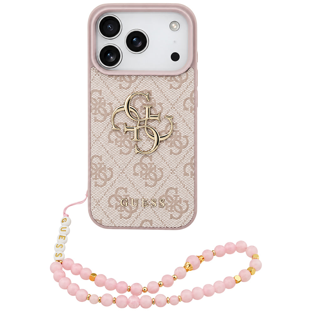 Pouzdro pro Apple iPhone 18 Pro / 17 Pro, Guess, 4G Classic Logo s páskem, růžové