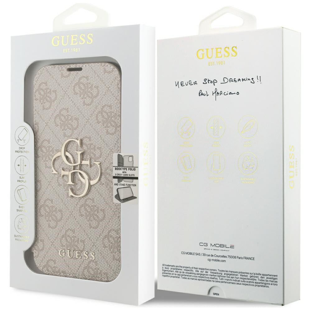 Pouzdro pro Apple iPhone 18 Pro / 17 Pro, Guess, 4G Metal Logo, Růžové