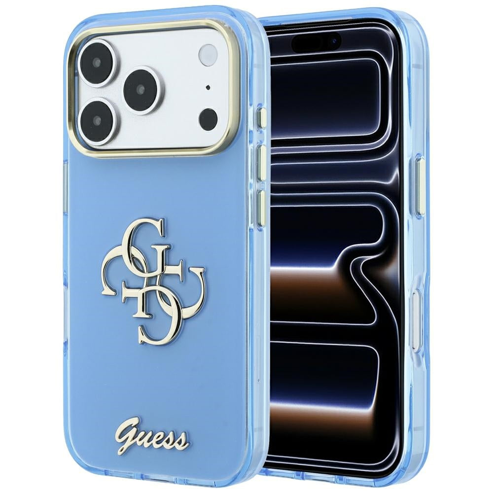 Pouzdro pro Apple iPhone 18 Pro / 17 Pro, Guess, IML 4G Metal Script, Bleu