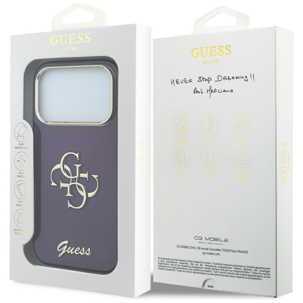 Pouzdro pro Apple iPhone 18 Pro / 17 Pro, Guess, IML 4G Metal Script, Vínová