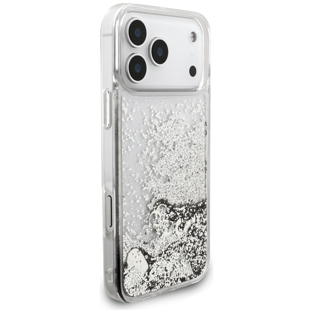 Pouzdro pro Apple iPhone 18 Pro / 17 Pro, Guess, Liquid Glitter Charms, stříbrné