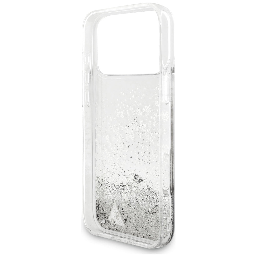 Pouzdro pro Apple iPhone 18 Pro / 17 Pro, Guess, Liquid Glitter Charms, stříbrné