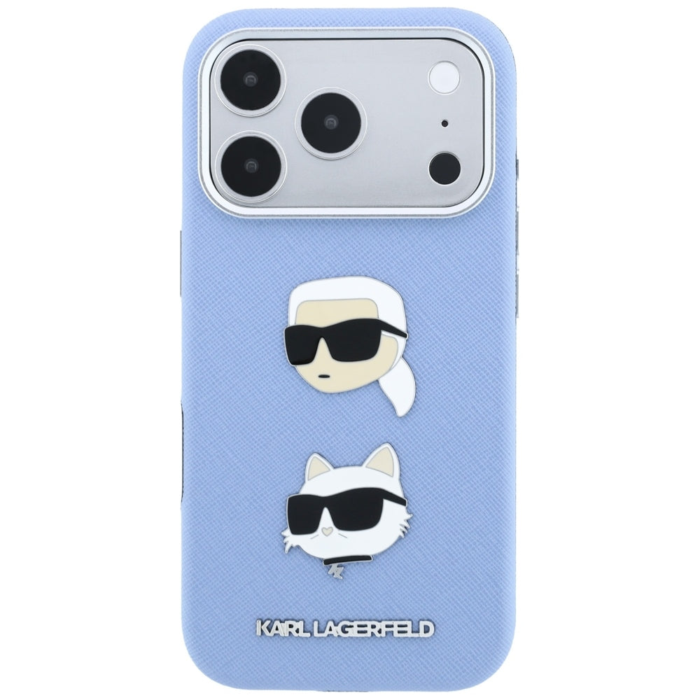 Case for Apple iPhone 18 Pro / 17 Pro, Karl Lagerfeld, Saffiano with Karl & Choupette Head's Pin and Logo, Blue