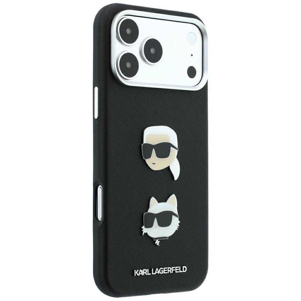 Case for Apple iPhone 18 Pro / 17 Pro, Karl Lagerfeld, Saffiano with Karl & Choupette Head's Pin and Logo, Black