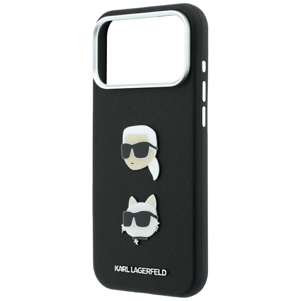 Case for Apple iPhone 18 Pro / 17 Pro, Karl Lagerfeld, Saffiano with Karl & Choupette Head's Pin and Logo, Black