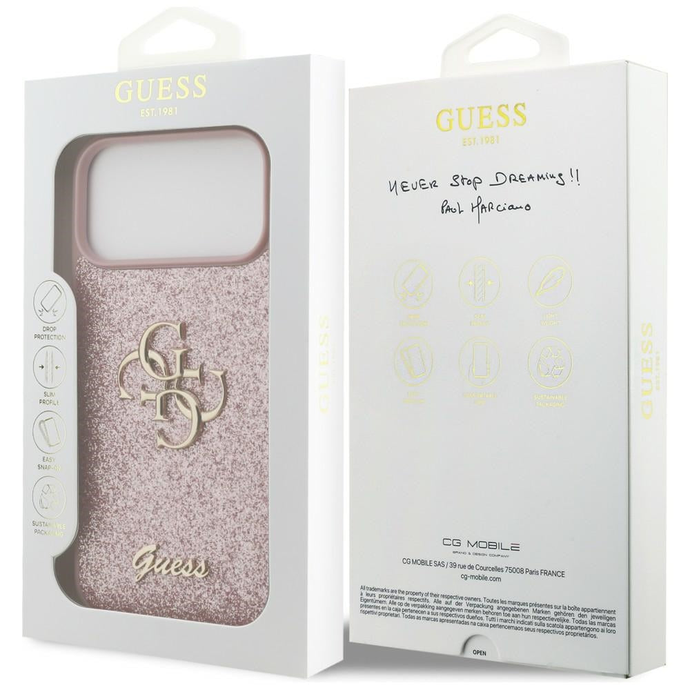 Pouzdro pro Apple iPhone 18 Pro Max / 17 Pro Max, Guess, Fixed Glitter Big 4G, Růžové