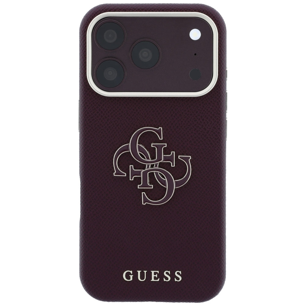 Pouzdro pro Apple iPhone 18 Pro Max / 17 Pro Max, Guess, Zrnitý velký pryskyřičný logo, Tmavě červená