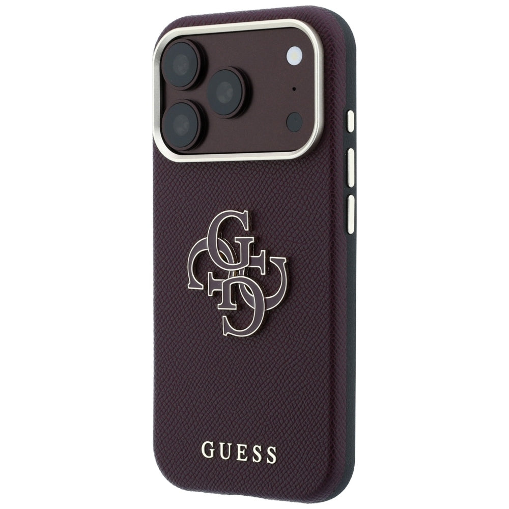 Pouzdro pro Apple iPhone 18 Pro Max / 17 Pro Max, Guess, Zrnitý velký pryskyřičný logo, Tmavě červená
