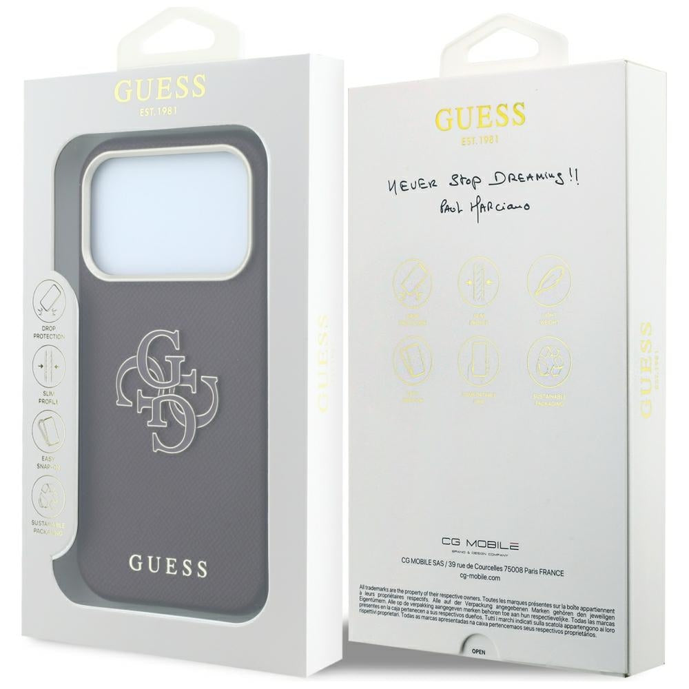 Pouzdro pro Apple iPhone 18 Pro Max / 17 Pro Max, Guess, Zrnitý velký pryskyřičný logo, Tmavě červená