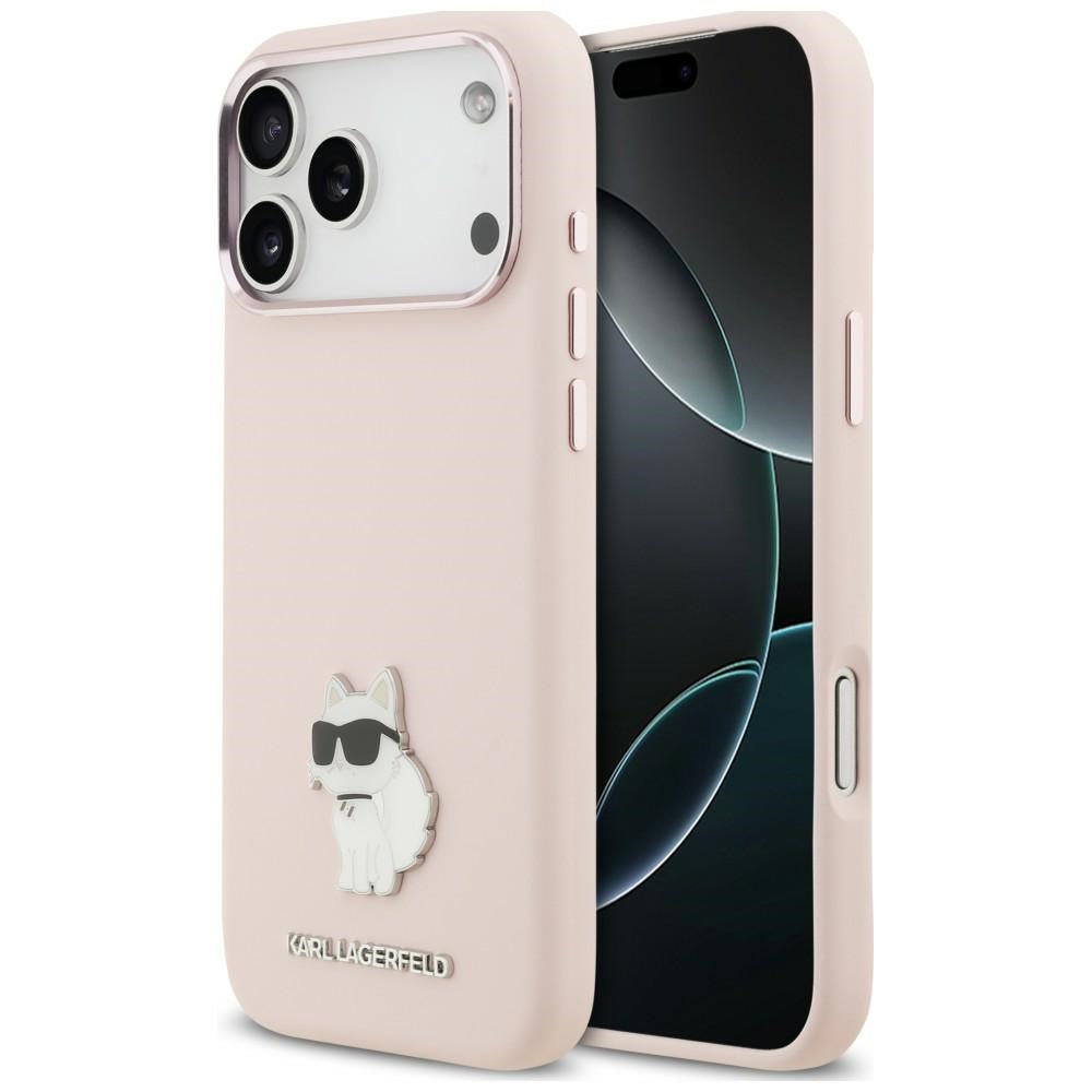 Pouzdro pro Apple iPhone 18 Pro Max / 17 Pro Max, Karl Lagerfeld, Choupette Metal Pin, růžové