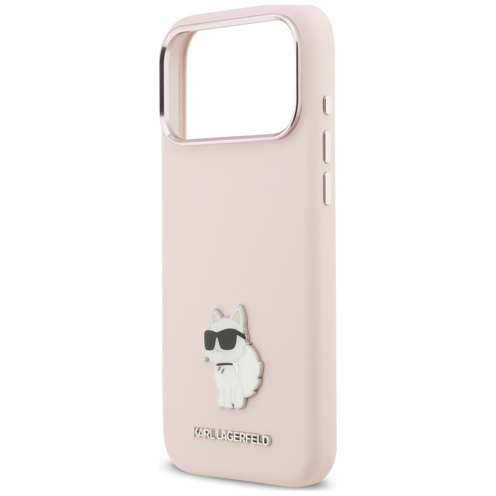 Pouzdro pro Apple iPhone 18 Pro Max / 17 Pro Max, Karl Lagerfeld, Choupette Metal Pin, růžové