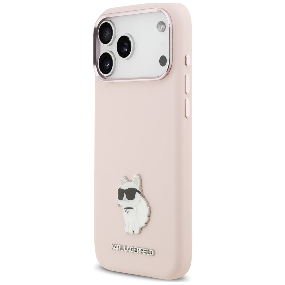 Pouzdro pro Apple iPhone 18 Pro Max / 17 Pro Max, Karl Lagerfeld, Choupette Metal Pin, růžové
