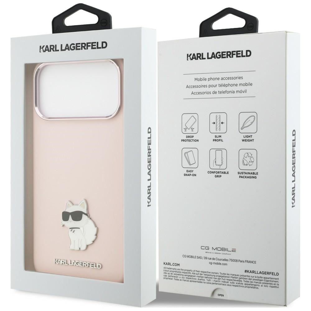 Pouzdro pro Apple iPhone 18 Pro Max / 17 Pro Max, Karl Lagerfeld, Choupette Metal Pin, růžové