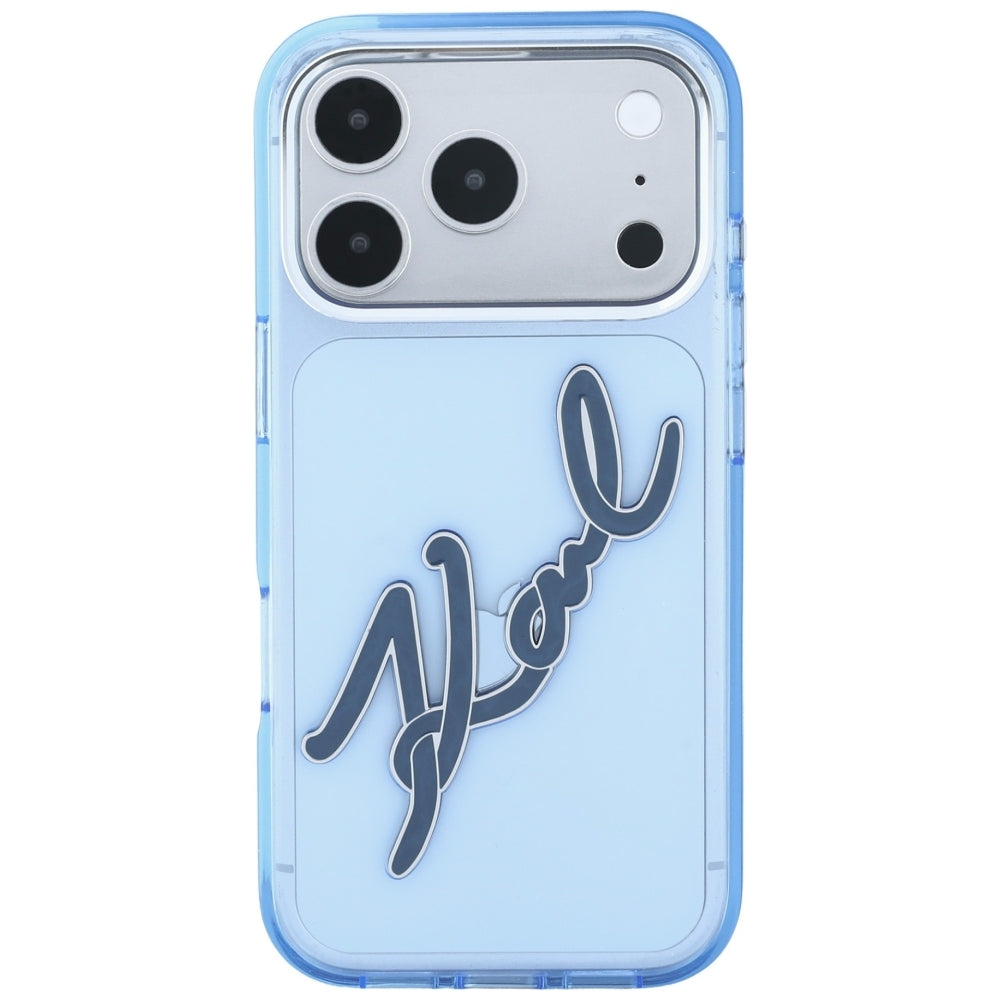 Pouzdro pro Apple iPhone 18 Pro Max / 17 Pro Max, Karl Lagerfeld, IML Big Signature Resin Logo Metal Frame, Modrá