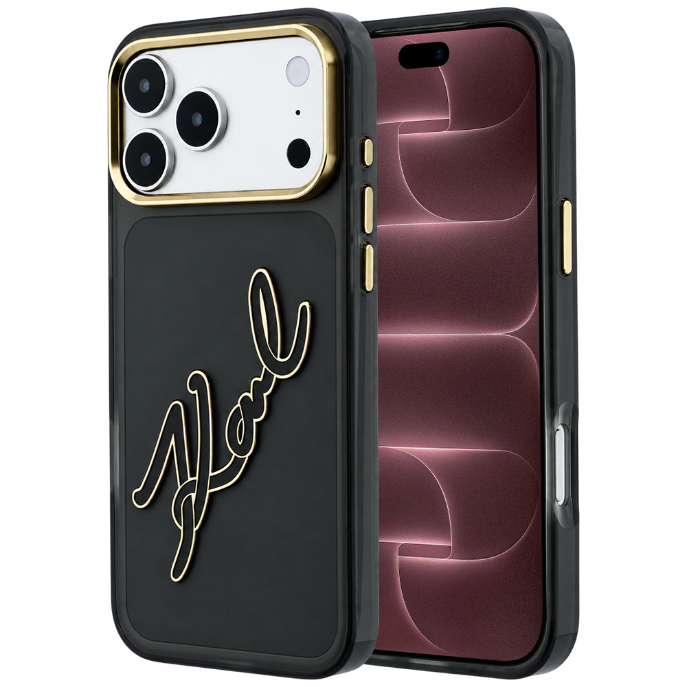 Pouzdro pro Apple iPhone 18 Pro Max / 17 Pro Max, Karl Lagerfeld, IML Big Signature Resin Logo Metal Frame, Černé