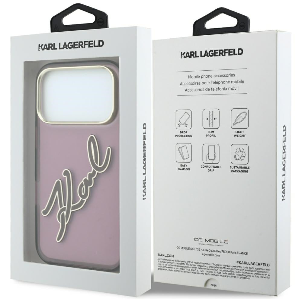 Pouzdro pro Apple iPhone 18 Pro Max / 17 Pro Max, Karl Lagerfeld, IML Big Signature Resin Logo Metal Frame, Vínová