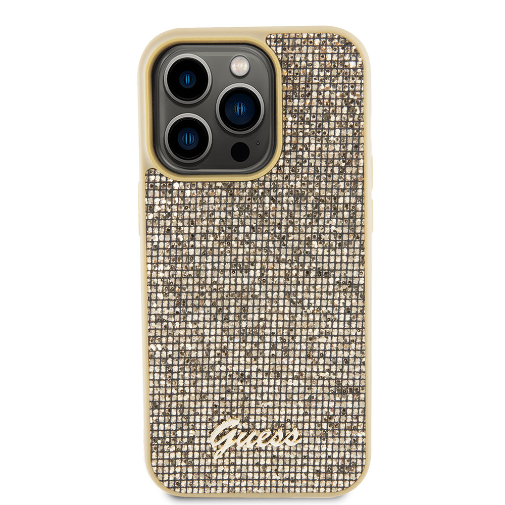 Pouzdro pro Apple iPhone 15 Pro, Guess, PU Square Mirror Script Logo, Zlaté GUHCP15LPMSDGSD