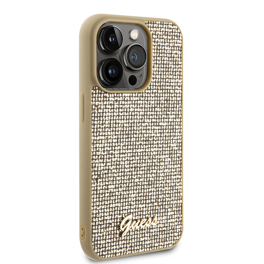 Pouzdro pro Apple iPhone 15 Pro, Guess, PU Square Mirror Script Logo, Zlaté GUHCP15LPMSDGSD