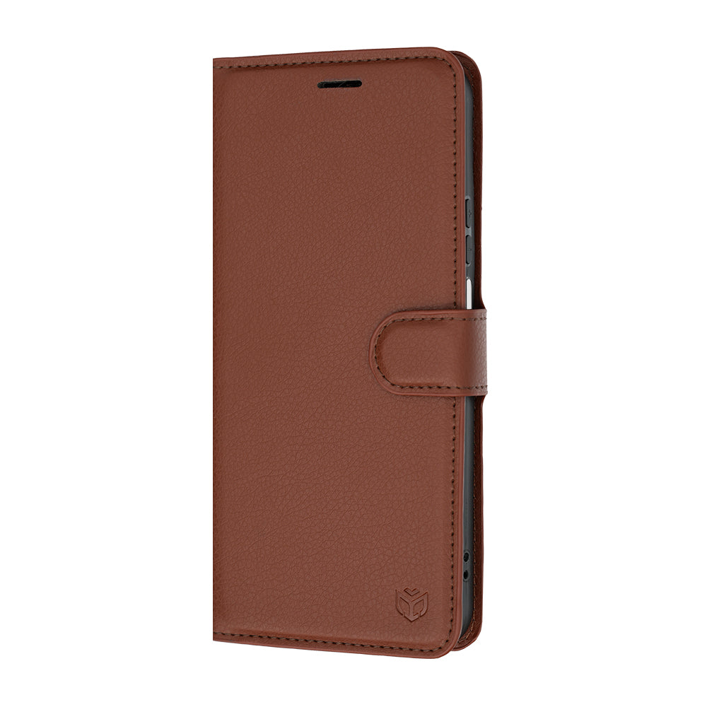 Pouzdro pro Honor 600 Smart, Techsuit, kožené folio, hnědé