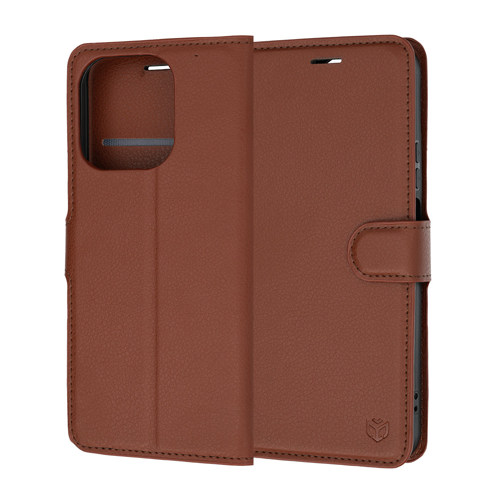 Pouzdro pro Honor 600 Smart, Techsuit, kožené folio, hnědé