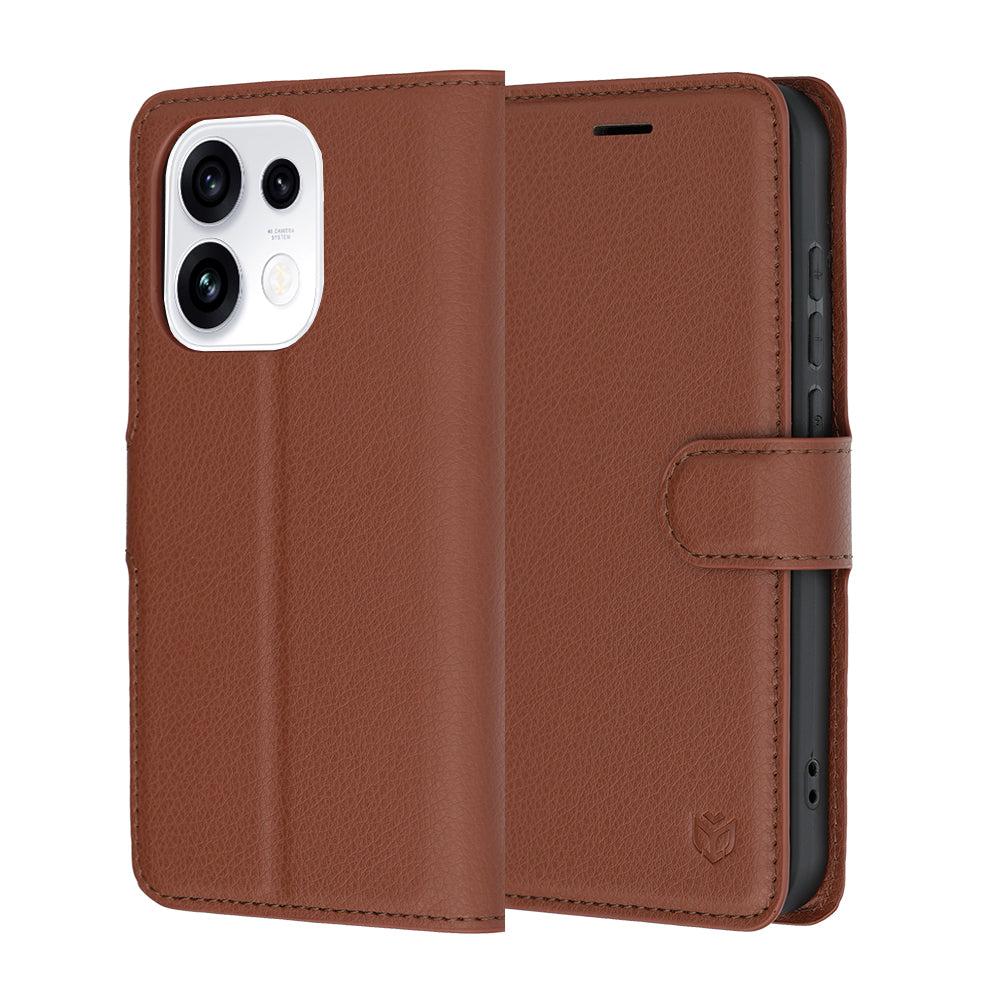 Pouzdro pro Oppo Reno16 Pro, Techsuit, kožené folio, hnědé